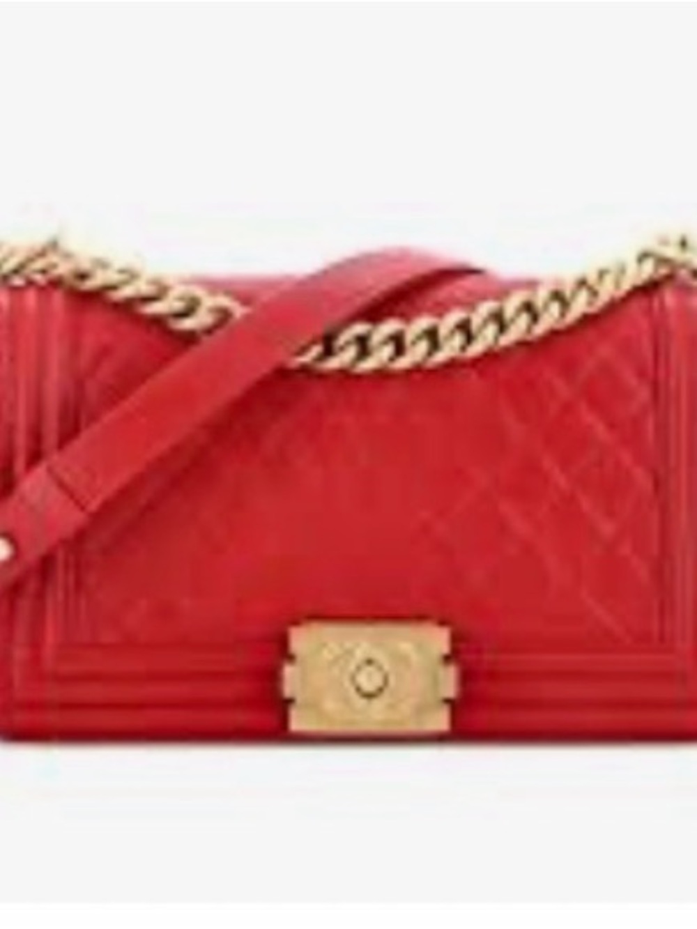 Red Quilted Chain-Shoulder Bag with Gold Hardware